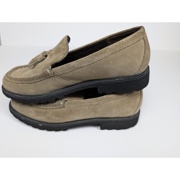 LL Bean Tasseled Leather Loafers Moccasins Women 7 M Tan Suede Rubber Soles - Picture 5 of 10